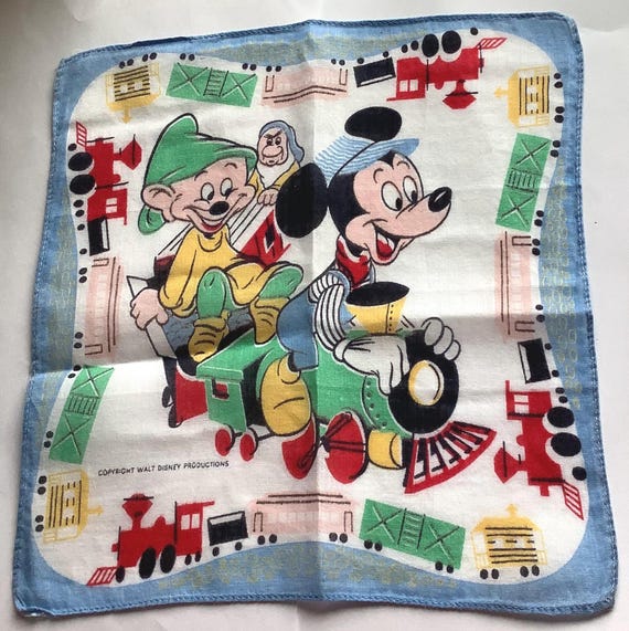 Vintage Mickey Mouse Disney Productions characters fabric hanky handkerchief