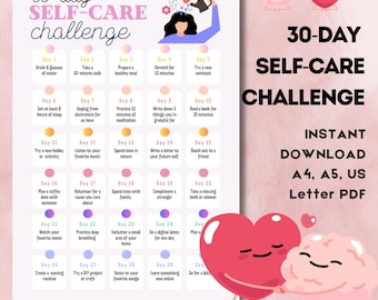 Mental Health Planner PDF | 30 Day Self-Care Challenge Wellness Journal | Anxiety Relief Stress Management Mood Tracker Printable Template