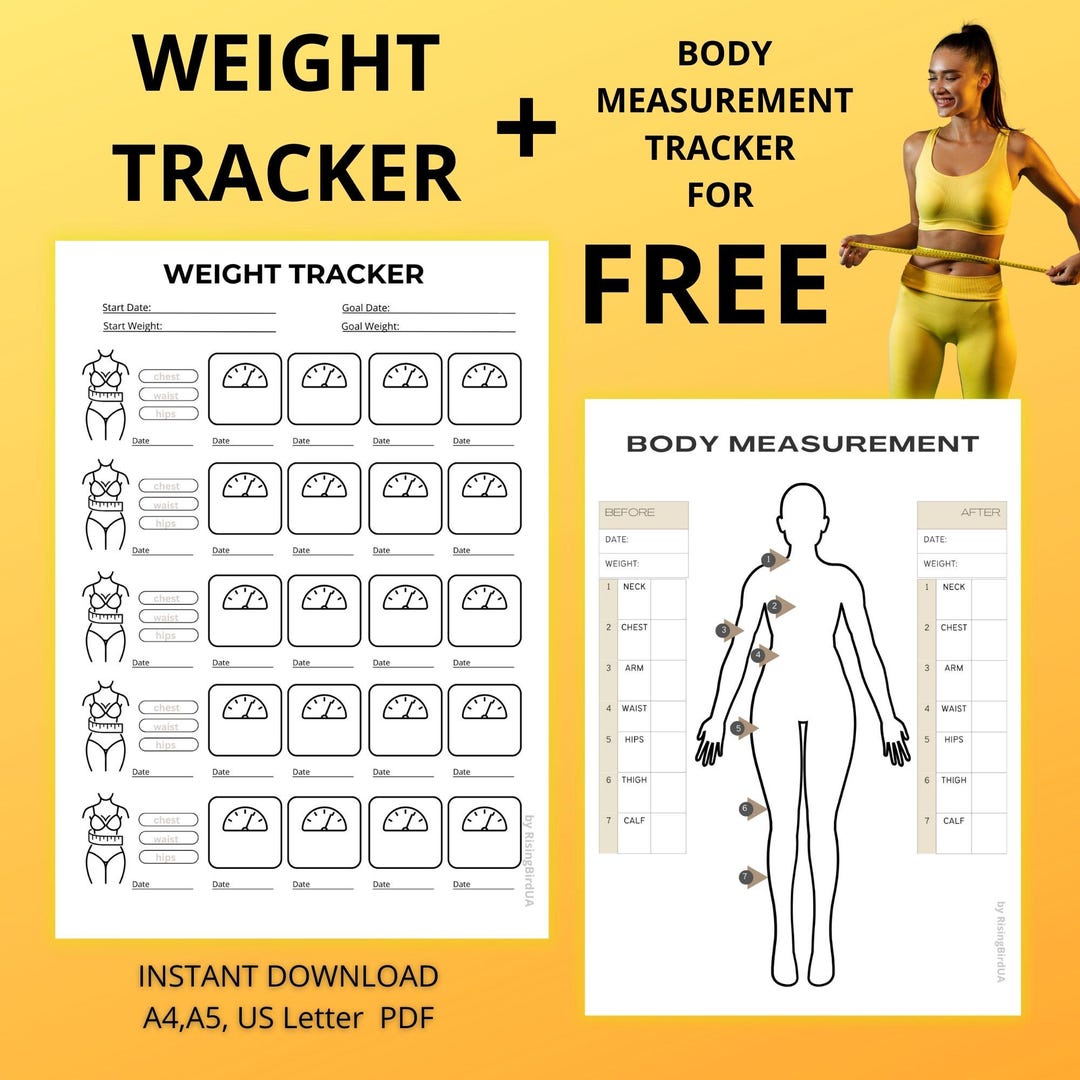 Weight Tracker PDF Weight Loss Chart | Body Measurement Fitness Journal ...