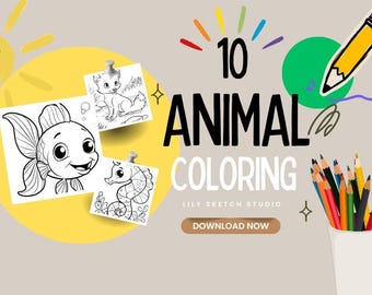Animals Coloring Pages for Kids 10 PAGES  | Animal Coloring Pages | Kids Coloring | Animal Sheets | Animal Coloring | Baby Shower Activities