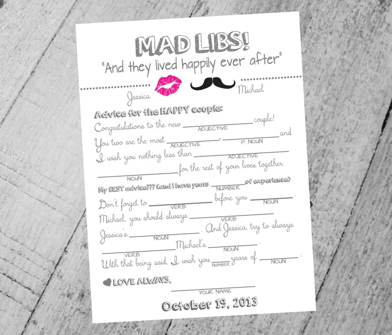 Wedding Mad Libs Diy Printable Style 2 Marriage Advice Etsy