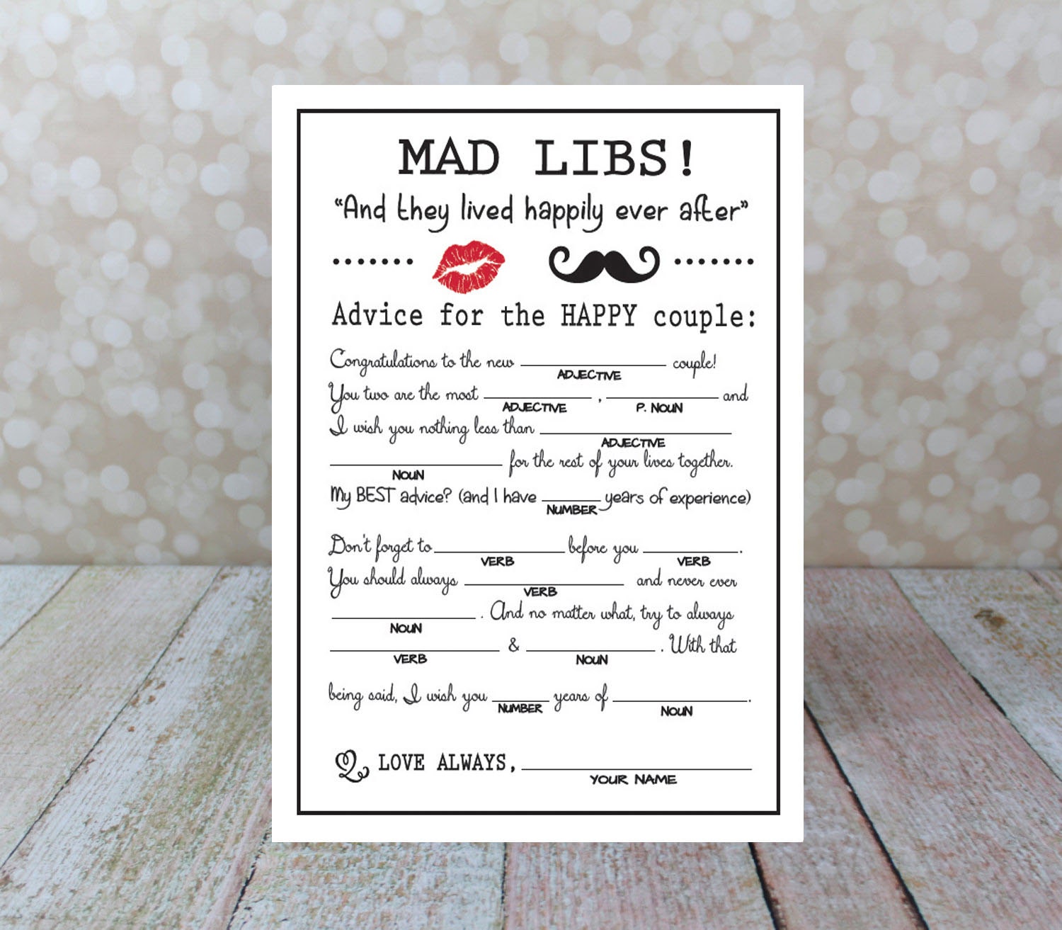 Printable Funny Wedding Mad Libs Template