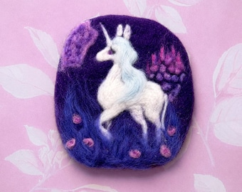 Lilac Wood Brooch | Small Felt Art | Handmade Unicorn Pin