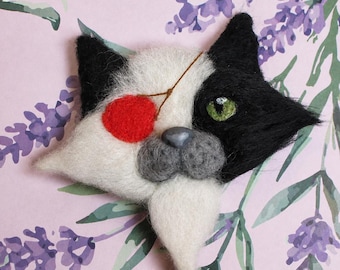 Pirate Cat Brooch | Small Felt Art | Handmade Collectible Pin