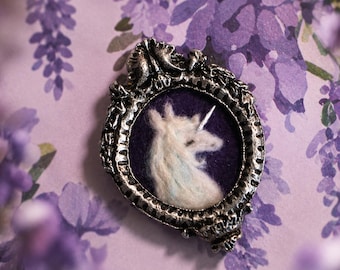 Last Unicorn Cameo Victorian Brooch | Small Felt Art | Handmade Collectible Pin