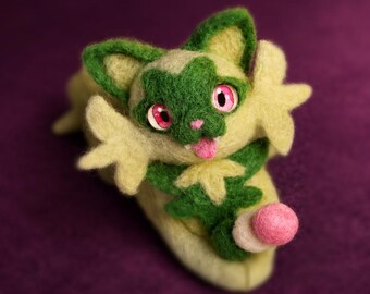 Sprigatito Figure | Handmade Soft Sculpture | Pokémon Inspired Needle Felted Fanart