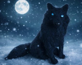 Blue Wolf's Rain Figure | Handmade Fanart | Needle Felted Soft Sculpture