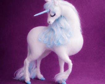 Last Unicorn Figure | Handmade Soft Sculpture | Fanart Movie Inspired | Needle Felted Standing Unicorn