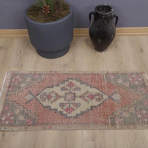 2x4 Door Mat Rug, Turkish Mini Rug, Vintage Mini Rug, Oushak Mini Rug, 2x4 Anatolian Rug, 2x4 Mini Rug,2x4 Wool Door Mat,Soft Door Mat,22676