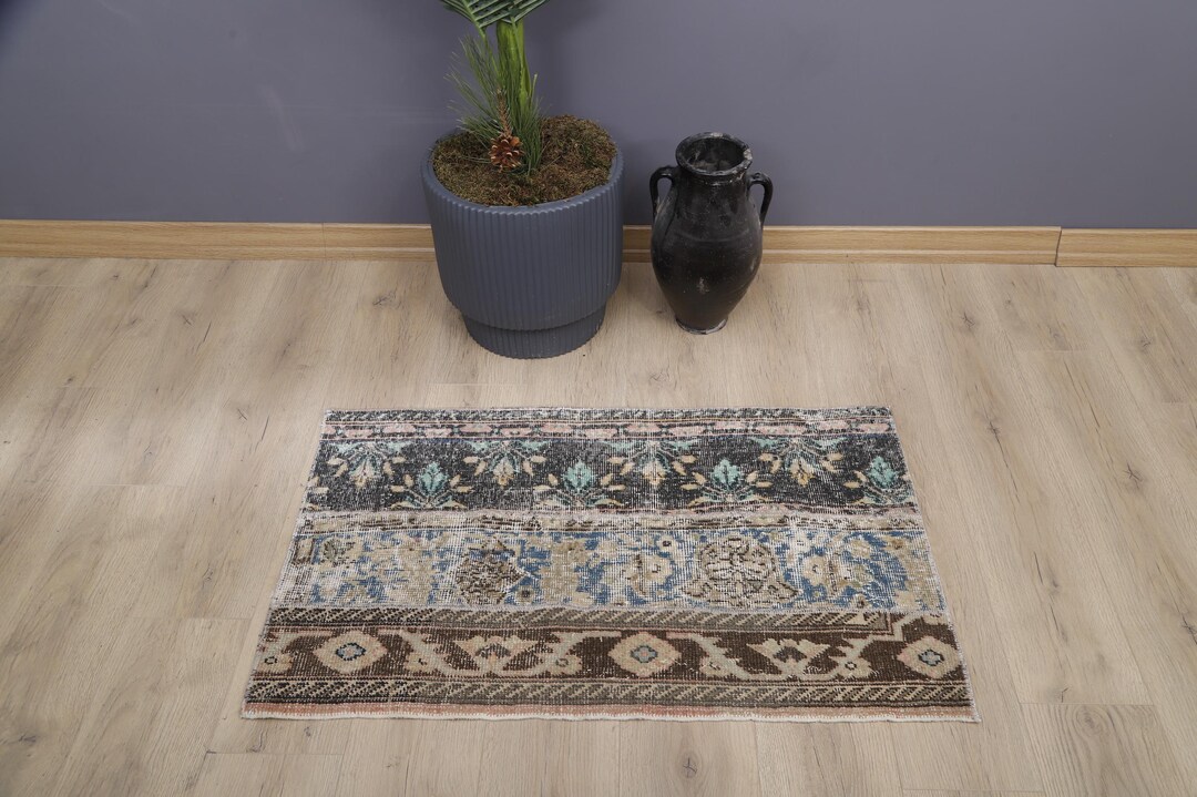 Vintage Turkish Oushak Mini Rug: 2x4 Cotton Wool Door Mat - Etsy