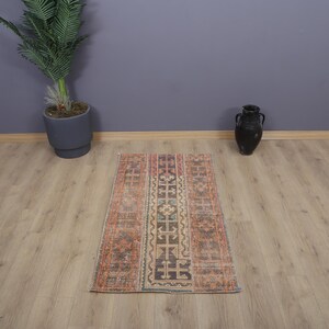 Vintage Oushak Rug 2x4: Wool & Cotton Colorful Turkish Rug