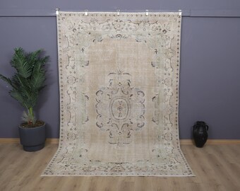 Alfombra Oushak vintage de 15 x 23 cm: mezcla de lana y algodón turco hecha a mano
