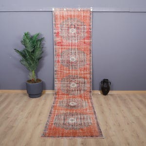 Vintage Turkish Oushak Runner Rug, Muted Hallway Rug (3x11)