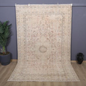 6x9 Vintage Turkish Oushak Rug: Muted Anatolian Area Rug