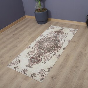 Vintage Turkish Runner Rug 3x6: Wool & Cotton Oushak Hallway Rug