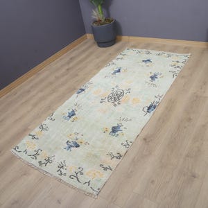 Anatolian Rug, Soft Rug, Turkish Rug, 3x7 Vintage Rug, Oushak Rug,Wool Vintage Rug,Pastel Turkish Rug,Muted Rug,Area Rug,Bohemian Rug,32057