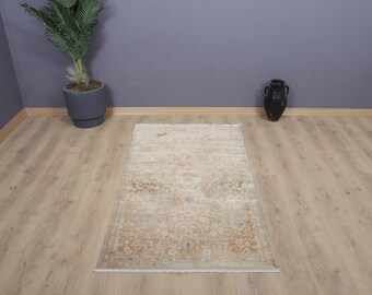 Tapis vintage Turquie délavée, mélange de laine et coton 3 x 6, tapis bohème anatolien