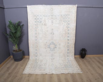 Handmade 6x9 Vintage Turkish Oushak Rug, Wool Cotton Blend
