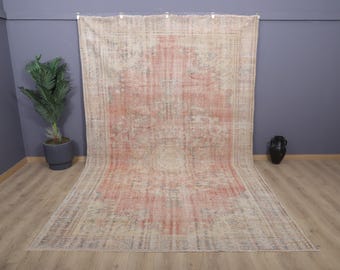 Oversized Oushak Rug 8x12: Vintage Turkish Anatolian Wool Rug