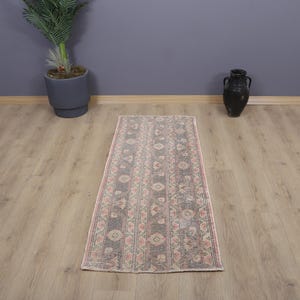 Vintage Turkish Oushak Small Rug: 2x5 Wool Anatolian Rug