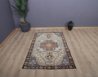 Anatolian Rug, 4x6 Rug, Muted Rug 4x6, Turkish Rug, Vintage Rug, Faded Rug, Turkish Vintage Rug,Vintage Turkish Rug,Oushak Vintage Rug,34607