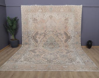 Tapete Oushak feito à mão 10x12: mistura de lã e algodão turco Boho