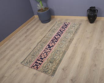 Vintage Oushak Small Rug: 2x5 Turkish Wool Anatolian Rug