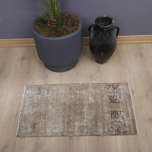 Handmade Turkish Oushak Door Mat: Vintage Wool Cotton Rug (1x3)