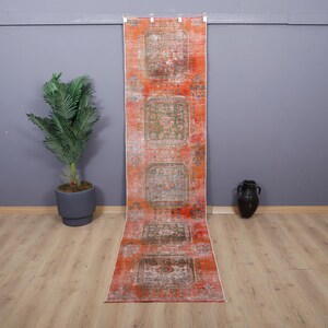 Vintage Oushak Runner Rug: 3x10 Turkish Wool & Cotton Anatolian Rug