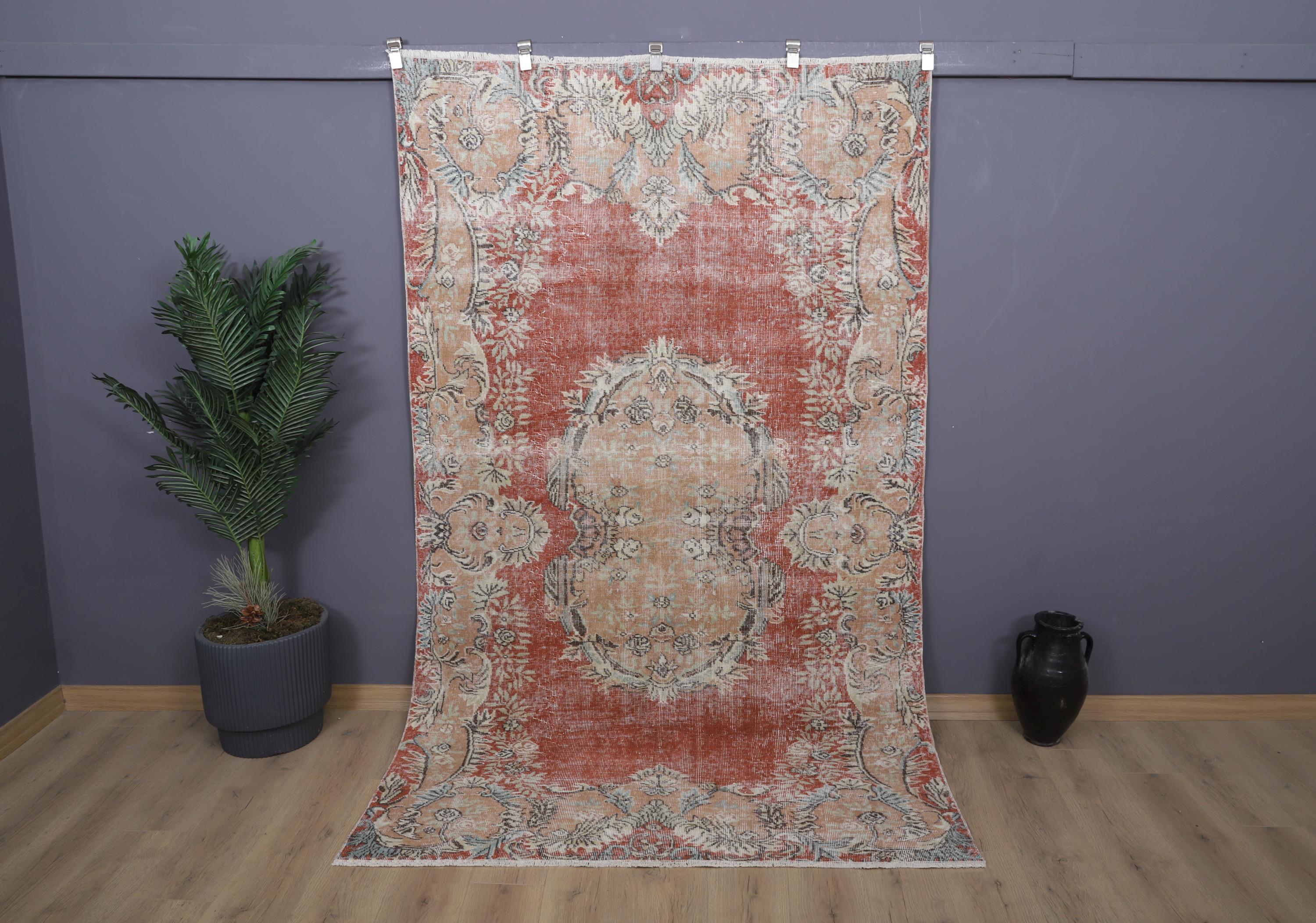 5x8 Vintage Turkish Oushak Rug: Handmade Wool & Cotton Area Rug - Etsy