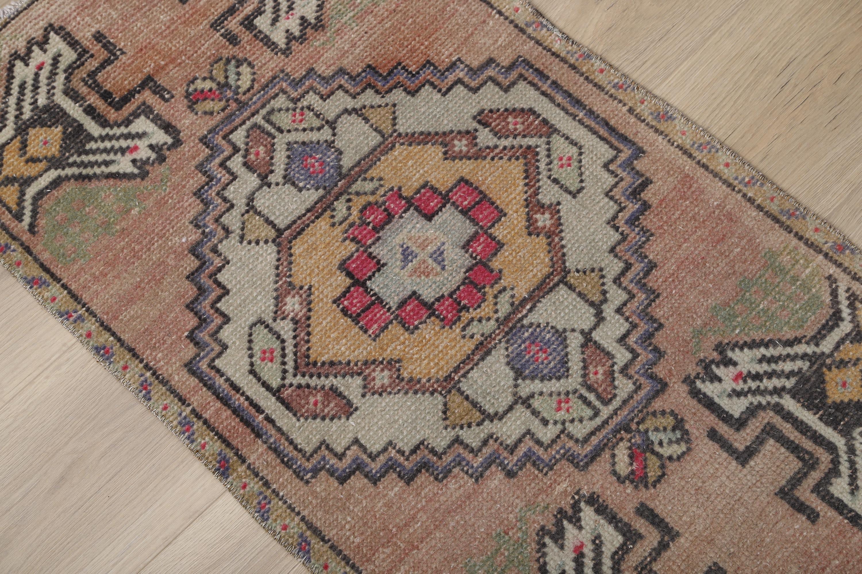 ヴィンテージトルコ製玄関マットラグ：コットンウール玄関ラグ（3.1 x