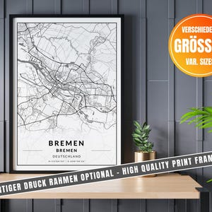 Poster della città di Brema | Mappa della città | Coordinate Poster Mappa della città | Immagini soggiorno cucina camera da letto ufficio | bianco e nero