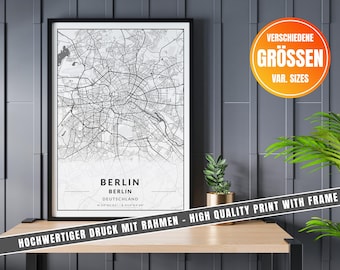 Mapa da cidade de Berlim Pôster | Mapa de capitais | Mapa da cidade do poster das coordenadas | Fotos sala cozinha quarto escritório | preto e branco