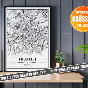 Stadsplattegrond van Brussel als coördinatenposter - Stadsplattegrond van Brussel, ingelijste aluminiumprint, houtprint, cadeau wanddecoratie