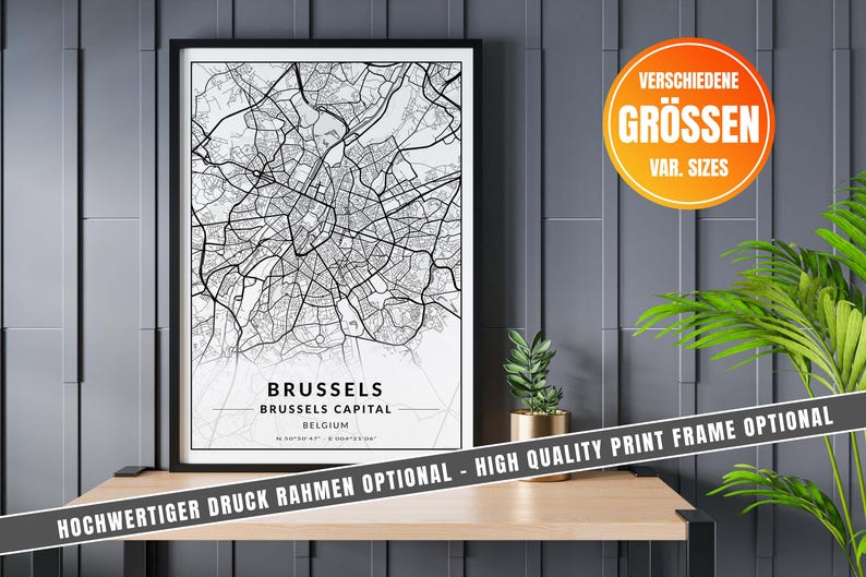 Brussels City Map as Coordinates Poster – Brussels City Map, Framed ...
