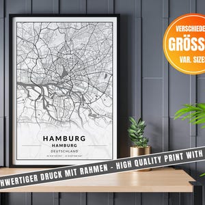 Elegante Hamburg Stadtkarte als Poster – perfektes Geschenk für Hanseaten & Fans, als Wandkunst, für Einzug oder Richtfest, auch gerahmt
