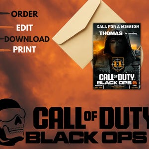 Invitation d'anniversaire modifiable Call of Duty, invitation d'anniversaire de joueur, jeu vidéo, Call of Duty, COD, modèle numérique, modèle de toile, édition de toile