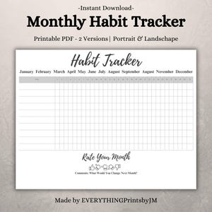 12-Month Habit Tracker | Printable Planner Templates | Monthly Goal Setting & Tracking