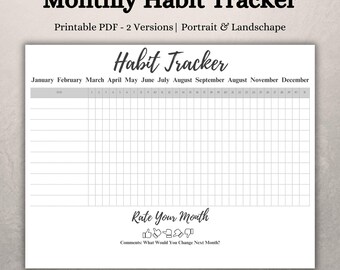 12-Month Habit Tracker | Printable Planner Templates | Monthly Goal Setting & Tracking