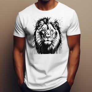ライオンストリートアートスタイルのグラフィックTシャツ、ユニセックスコットンTシャツ、動物愛好家への大きな猫のギフト、都会的なスタイルのトップス、フェスティバルファッションシャツ