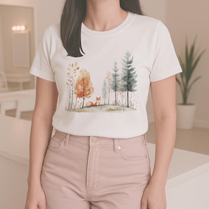 Aquarell Natur Szene T-Shirt, Wald Wildnis Outdoor Abenteuer Shirt, Wandern Camping Tee, Waldlandschaft Top, Botanischer Garten