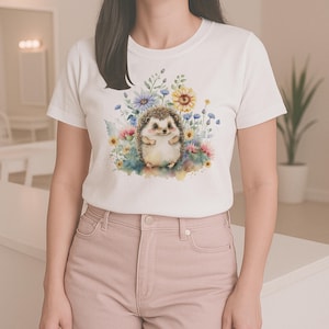 Cute Hedgehog Floral Tee, Gift for Nature Lovers, Hedgehog, Animal Lover Shirt, Perfect for Birthdays, Casual Wear