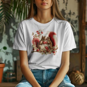 Adorable Squirrel Couple Tee, Cute Animal Shirt, Nature Lover Gift, Cozy Casual Wear, Fall Fashion T-Shirt, Gift for Wildlife Enthusiasts