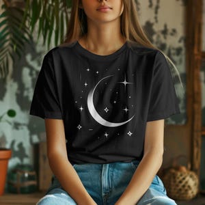 Moon and Starlight Women's T-Shirt, Celestial Tee, Night Sky Shirt, Luna Design, Astronomy Top