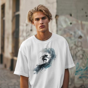 Surfing Waves uniseks zwaar katoenen T-shirt | Beach Summer Vibes, cadeau oceaanliefhebber, vrijetijdskleding, surfkleding, avontuurshirt