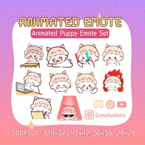 Animierter Welpe Emote Set - 10 süße Hunde Emotes für Twitch, Discord, Stream, LINE, Chat Stickers
