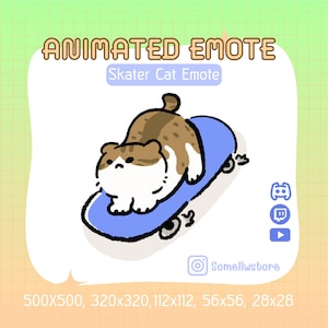 Animated Emote Skater Cat |Twitch & Discord Animated Emotes |Cute Kawaii GIF for Streamers |Animated Emote Chibi |Funny Emote for Streaming