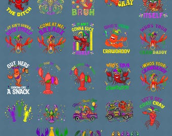 20+ Mardi Gras Crawfish Bundle Png, Let's Get Cray Cray Crawfish Png, Come At Me Breaux Crawfish, It's Mardi Gras Bruh Png, Mardi Gras Png