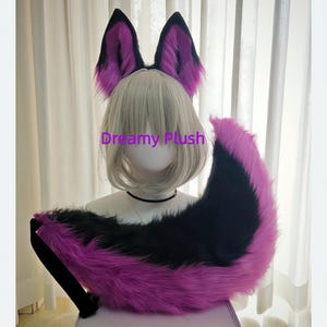 Furry Wolf Ears&Tail Set,Realistic Plush Wolf Cosplay Accessories,Kemonomimi Animal Ears,Fox Earsand Tail,Costume therian Ears Tail 0132