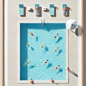 Minimalist Pool Prints | Tiny People Swimming Art | Gallery Wall Art Set | Swimming Pool Art | Beach House Decor | Digital Download